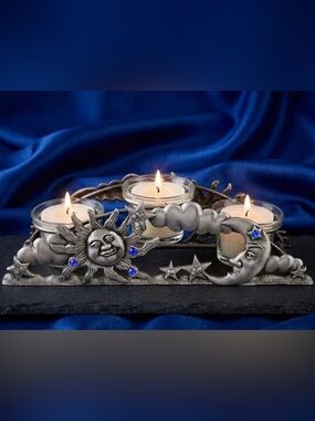 VTG 90s Celestial Sun Moon Stars Arch Votive Candle Holder Spoontiques Pewter